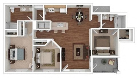 Floor plan for 3 beds, 2 baths, 1127 sqft